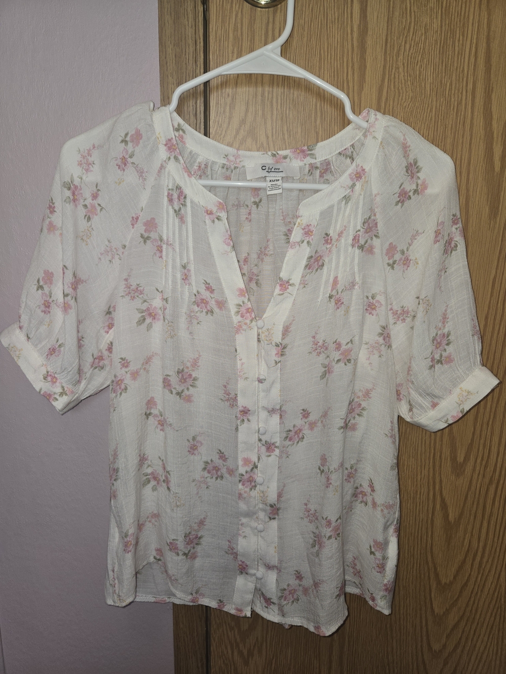 Lightweight White Floral Button-Front Women's Blouse